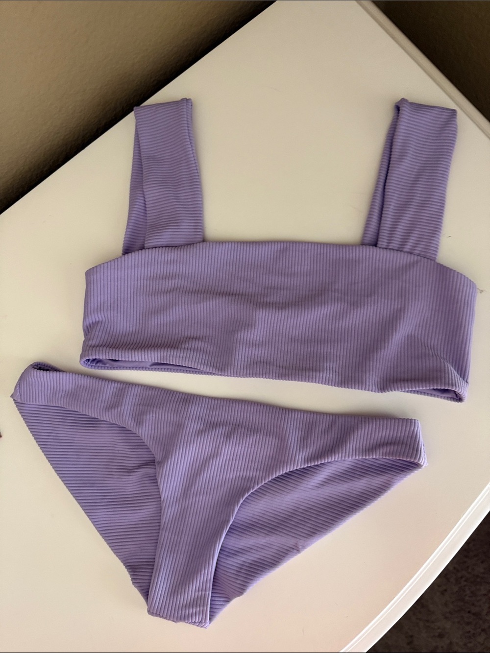 Frankie's Bikinis Lavender Ribbed Bandeau Bikini Set